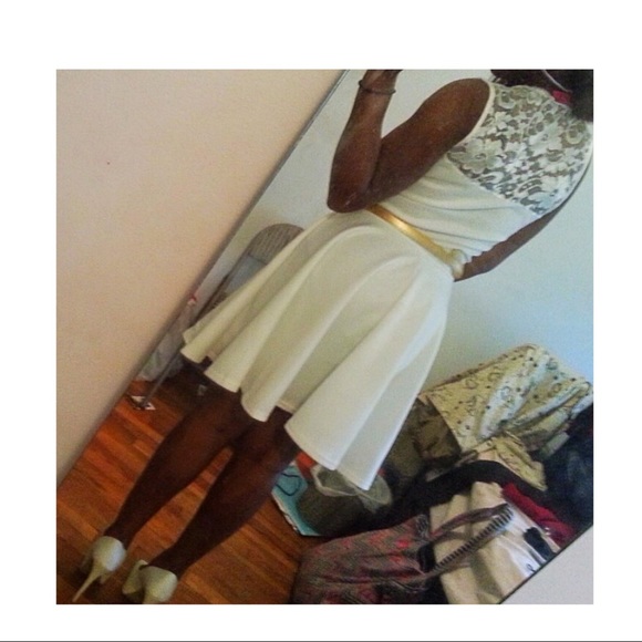 White Belted Lace Skater Dress - Picture 4 of 4